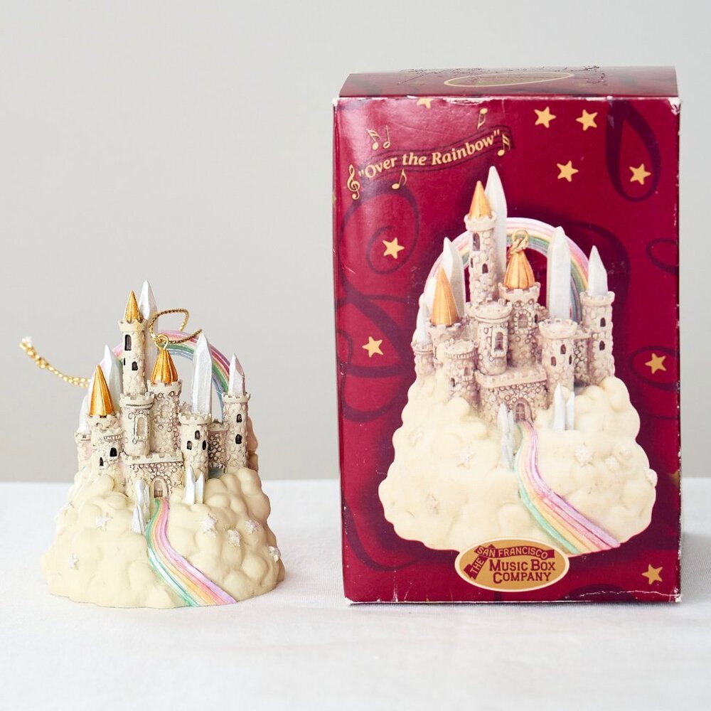 Works! SAN FRANCISCO MUSIC BOX CO Over the Rainbow Castle Musical Xmas Ornament